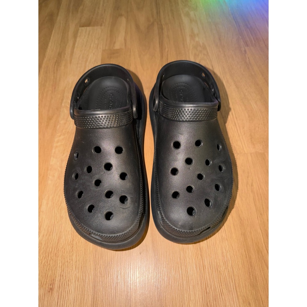 Crocs Classic Crush Clog Black Platform Sandals Womens 8 Mens 6 207521-001